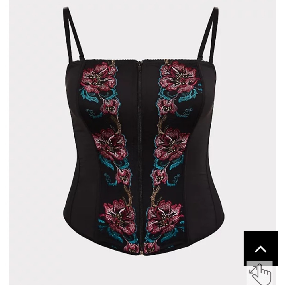NWT Torrid Black Floral Embroidered Zip Bustier Size 2